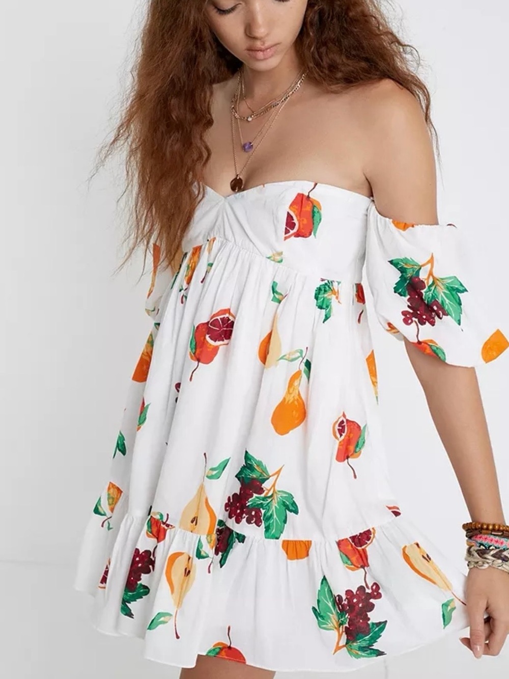 Urban Outfitters White Strapless Fruit-Print Mini Dress
